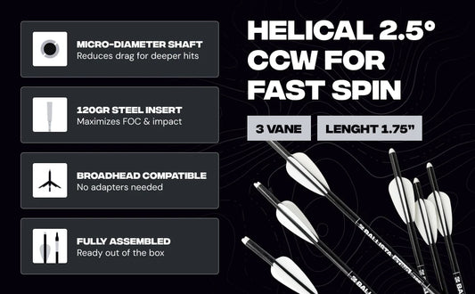 16" Micro-Diameter Sting Helical 3-Vanes Carbon Bolts – Built for Hawkwing